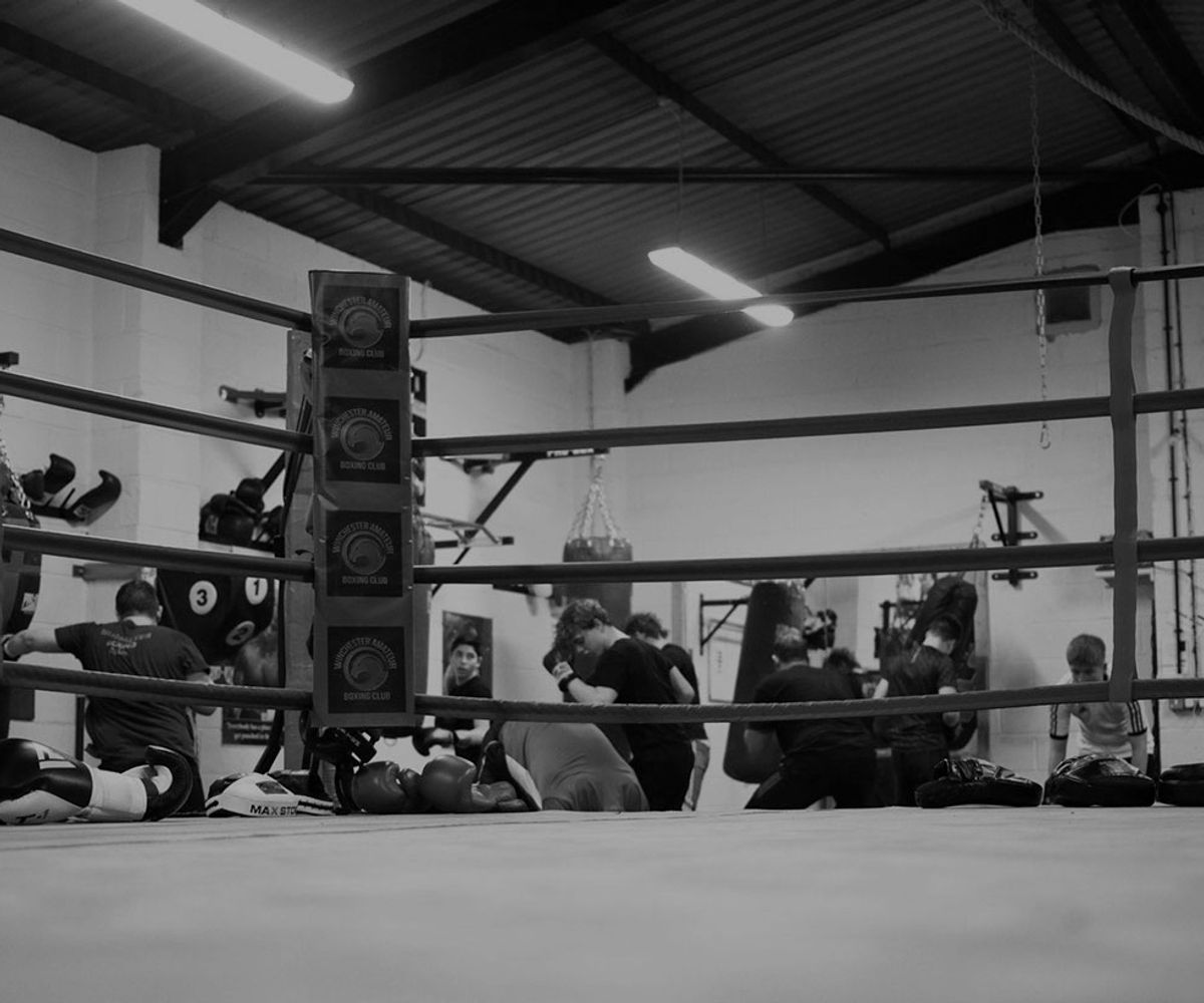Boxing gloves and gym atmosphere